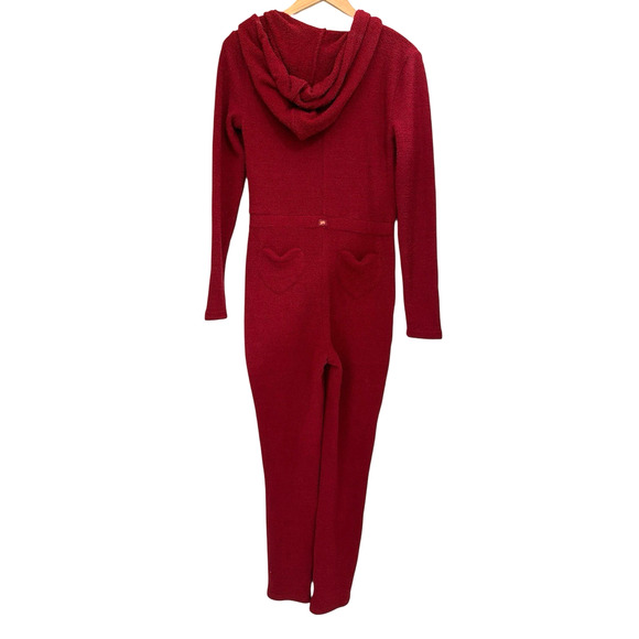 Yitty One Piece PJ Lounge Set Womens Medium Merlot Jumpsuit Pet Me Heart Pocket - Picture 4 of 12